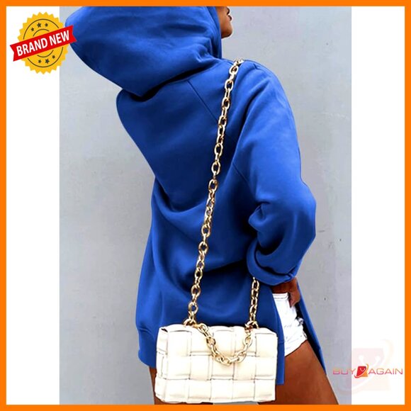 Oversized Hoodie Dress Split Hem Drawstring Casual Pullover Sweatshirt Y2K Chic - Picture 3 of 7